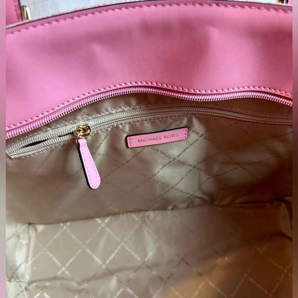 Gilly Large Drawstring Travel Tote- color is Carnation Pink - Picture 10 of 11